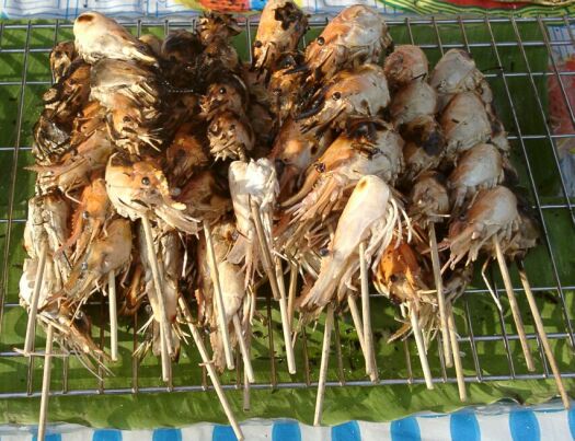 Harpooned prawns