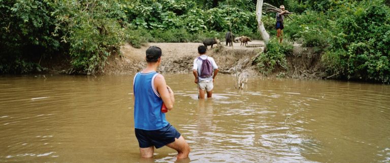 Way back from raft across Lariang River