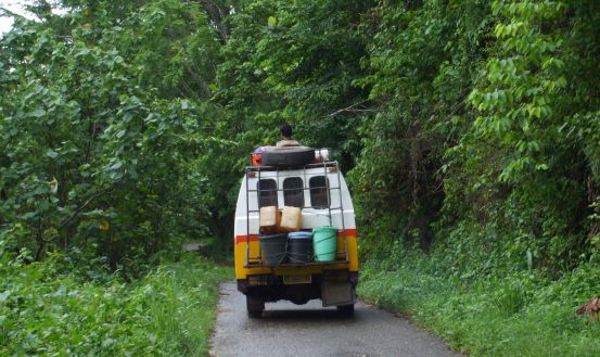 Tailgating a bus on the road to Kaongke-Ongkea