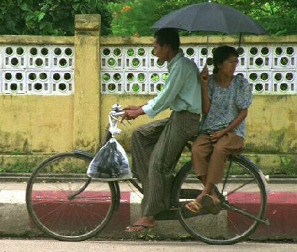 Cyclists in Prome, Burma