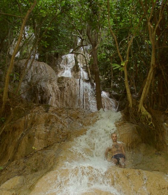 Water falling from high up into the river